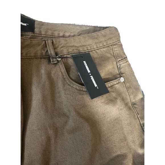 HOMME+FEMME LA - Tan Denim wide leg pants - Size 42 - new with tags - Picture 5 of 7